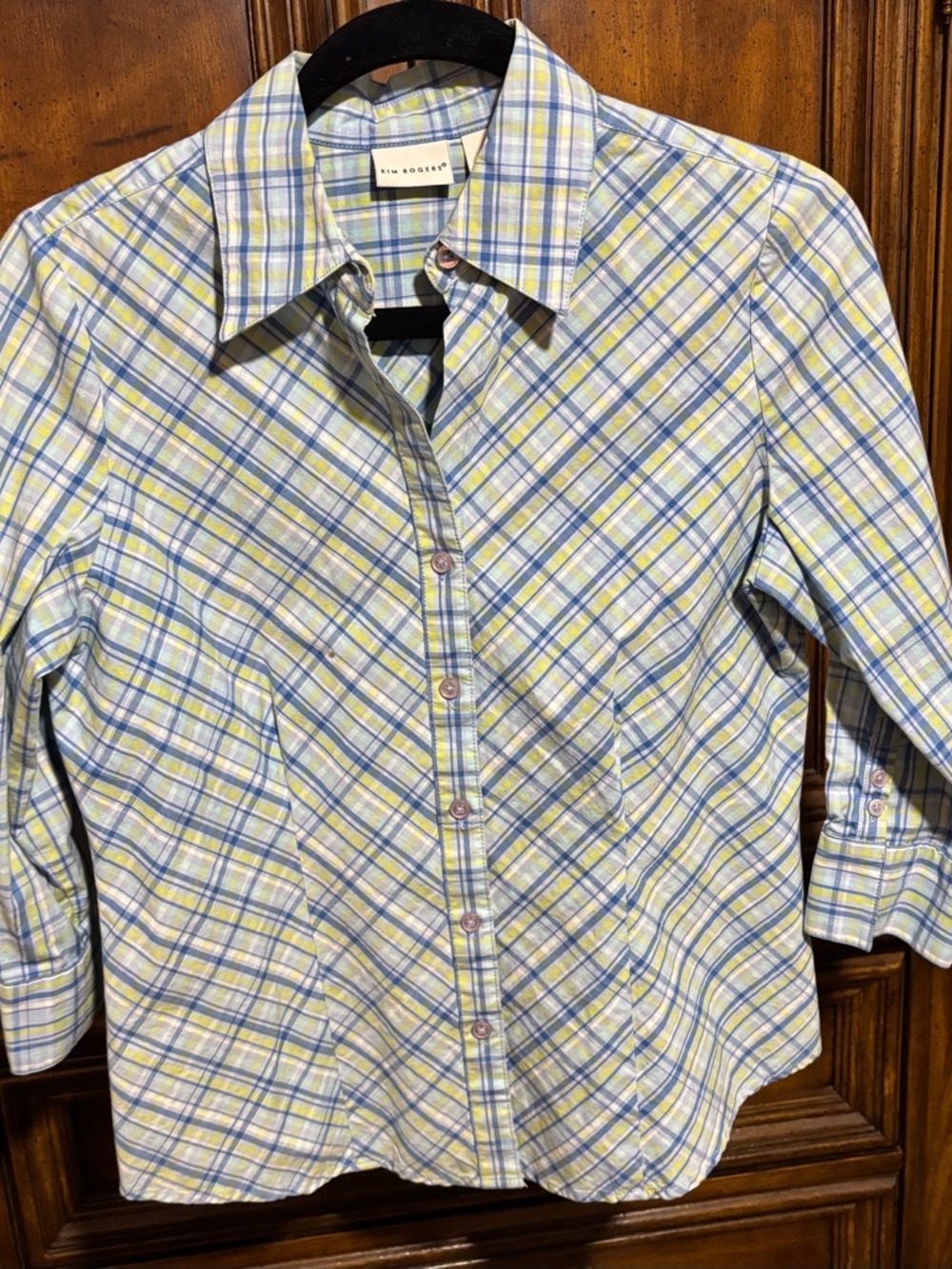 Kim Rogers Light Blue and Yellow Plaid Button-Down Shirt